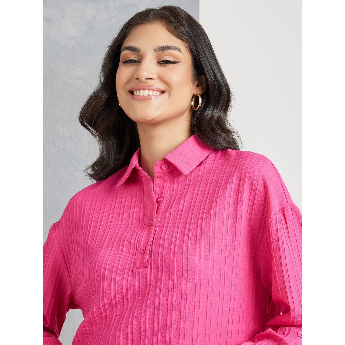 Styli Roll-Up Sleeve Textured Shirt Maxi Dress-women-clothing-dresses-image-4