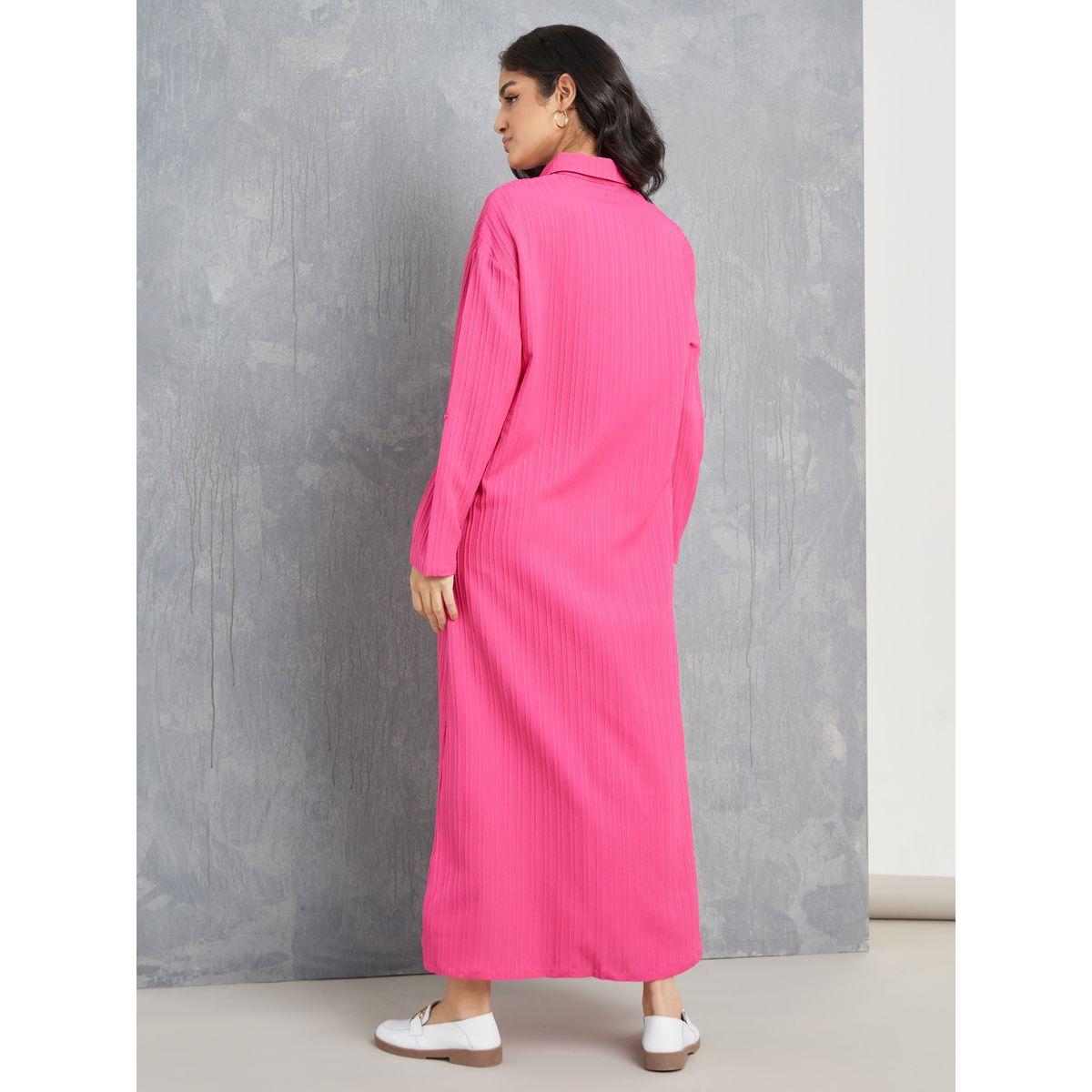 Styli Roll-Up Sleeve Textured Shirt Maxi Dress-women-clothing-dresses-image-6