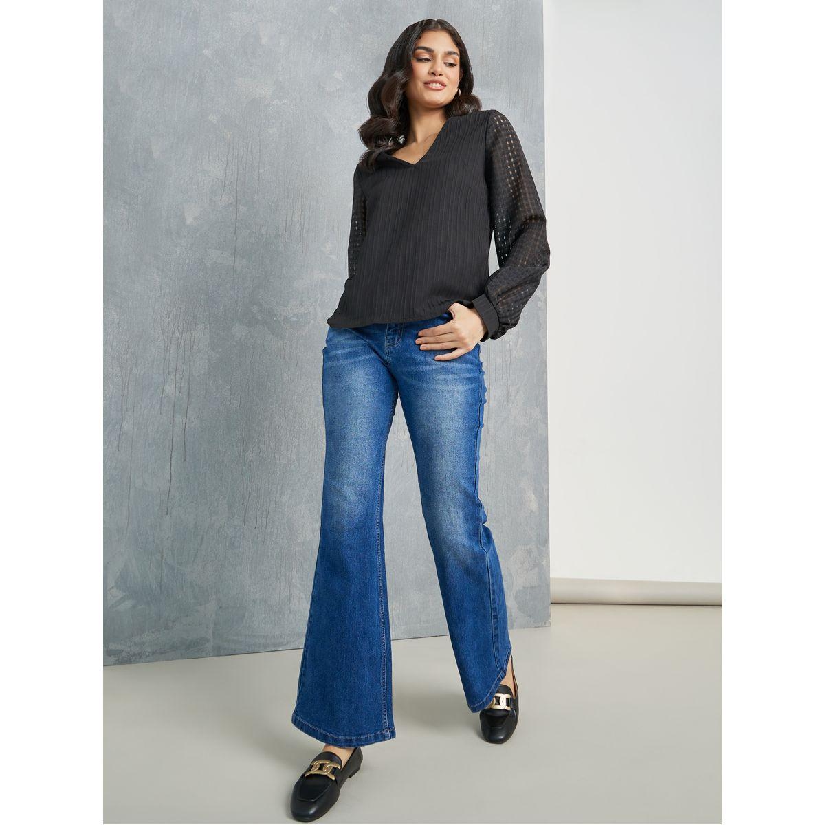 Styli Seersucker Sleeve V Neck Relaxed Fit Top-women-clothing-shirtsandblouses-blouses-image-2