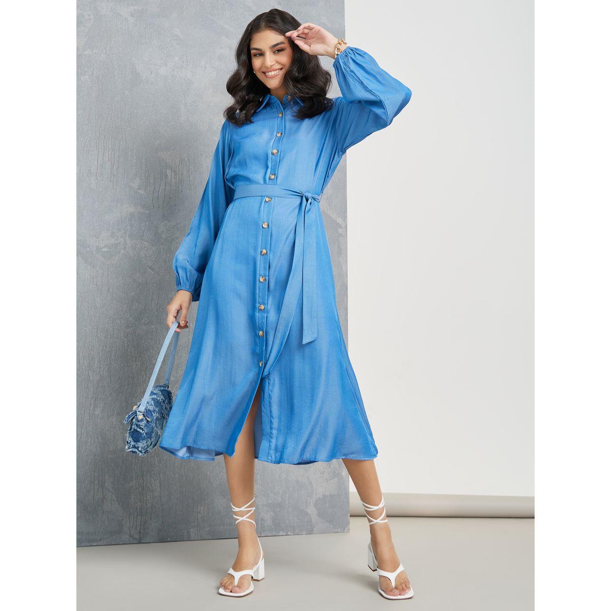 Styli Waistband Tie Detail Solid Midi Dress-women-clothing-dresses-image-2