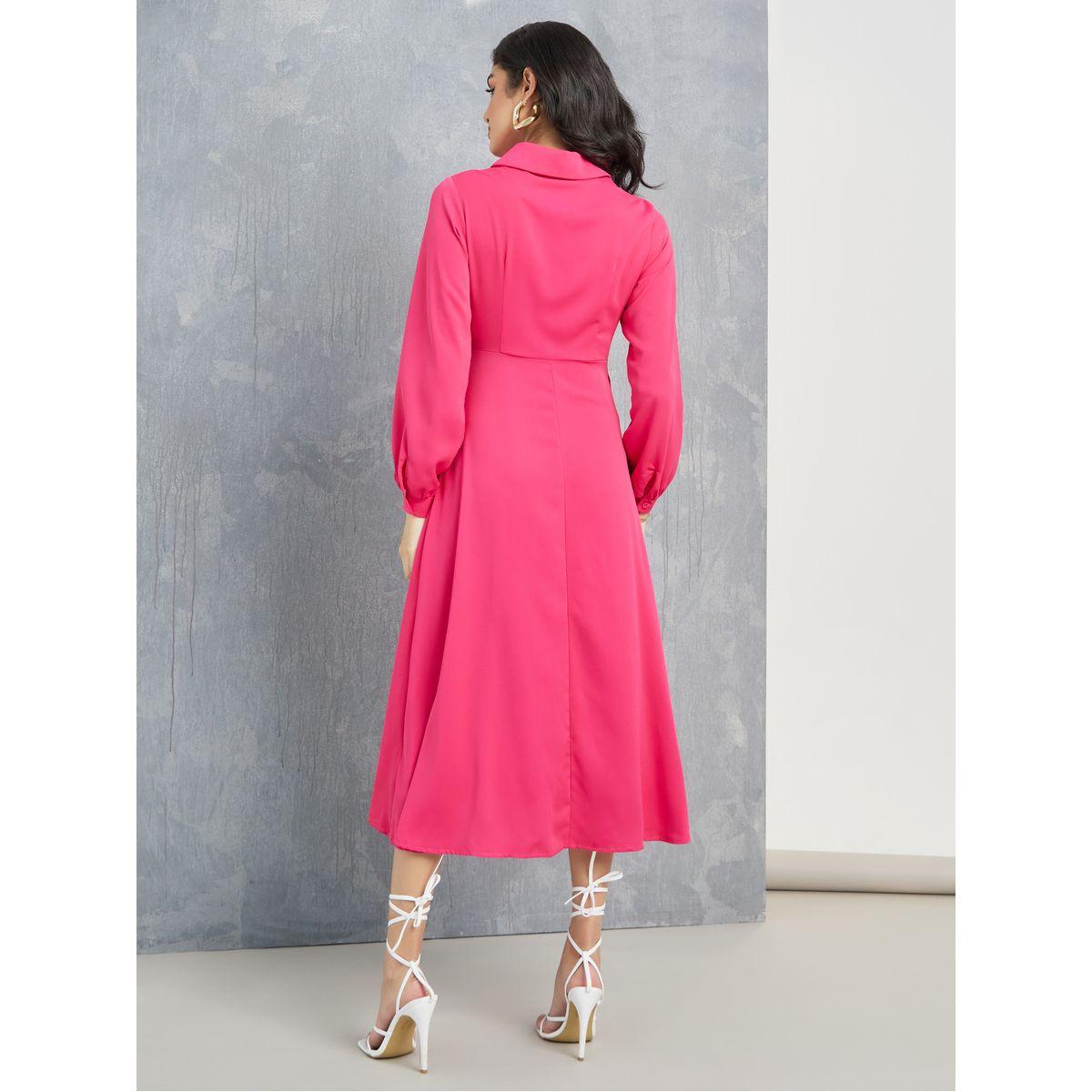 Styli Solid Front Tie Detail Midi Dress-women-clothing-dresses-image-4
