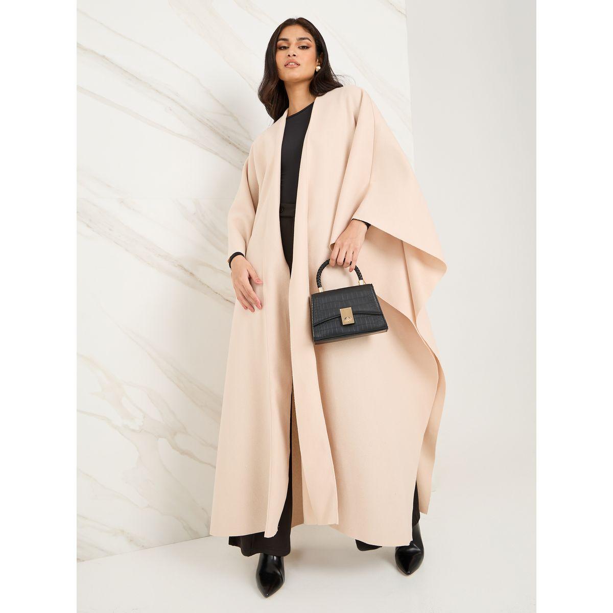 Styli Cape Shape Open Front Winter Abaya-women-arabicclothing-abayas-image-1