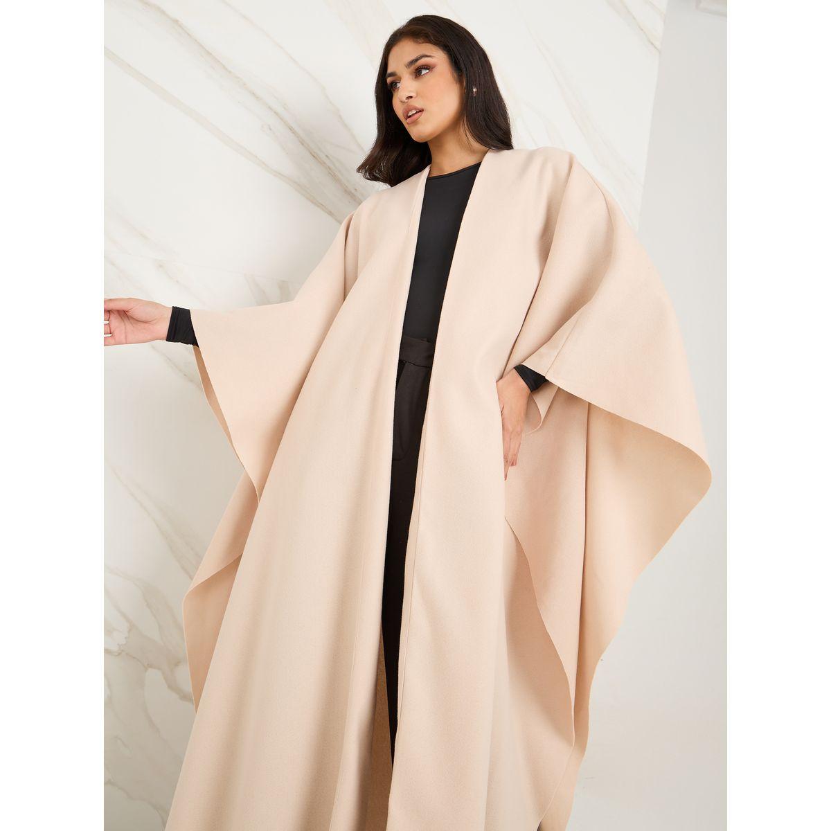 Styli Cape Shape Open Front Winter Abaya-women-arabicclothing-abayas-image-2