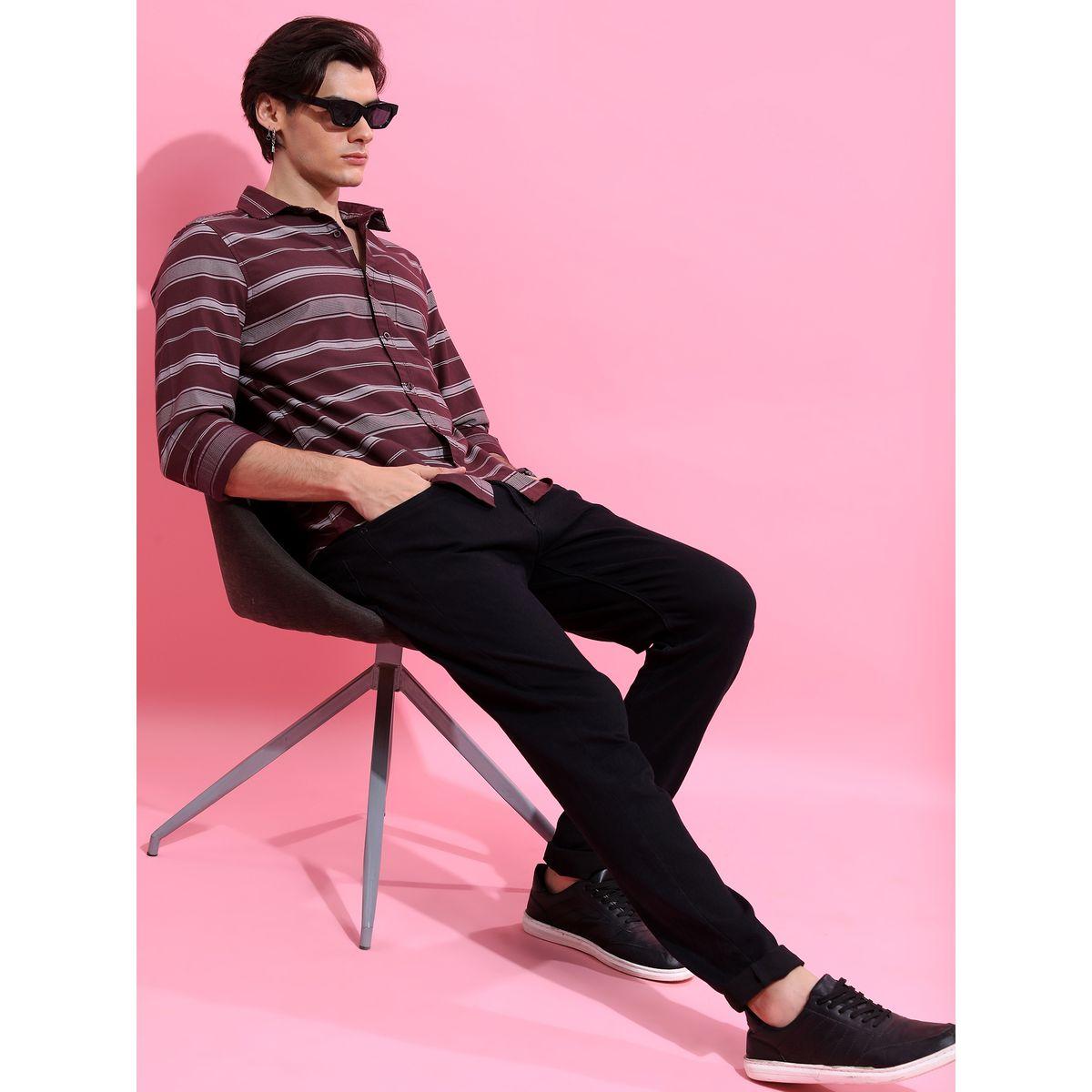 Stripe Print Slim Collar Casual Shirt-men-clothing-shirts-image-2