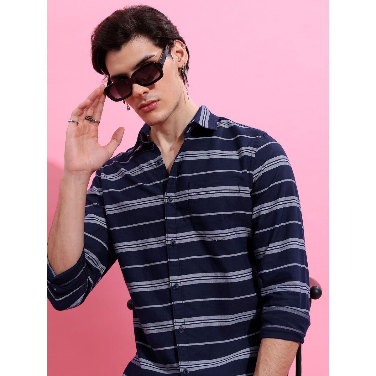 قميص مخطط بأزرار غلق هايلاندر × ستايلي-men-clothing-shirts-image-1