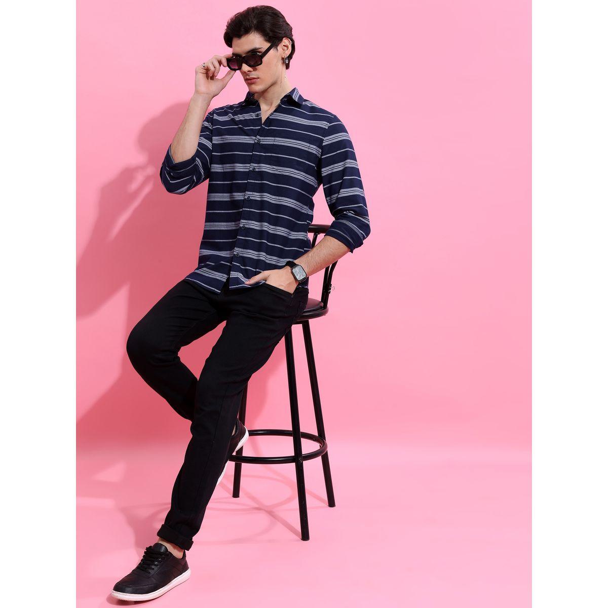 قميص مخطط بأزرار غلق هايلاندر × ستايلي-men-clothing-shirts-image-2