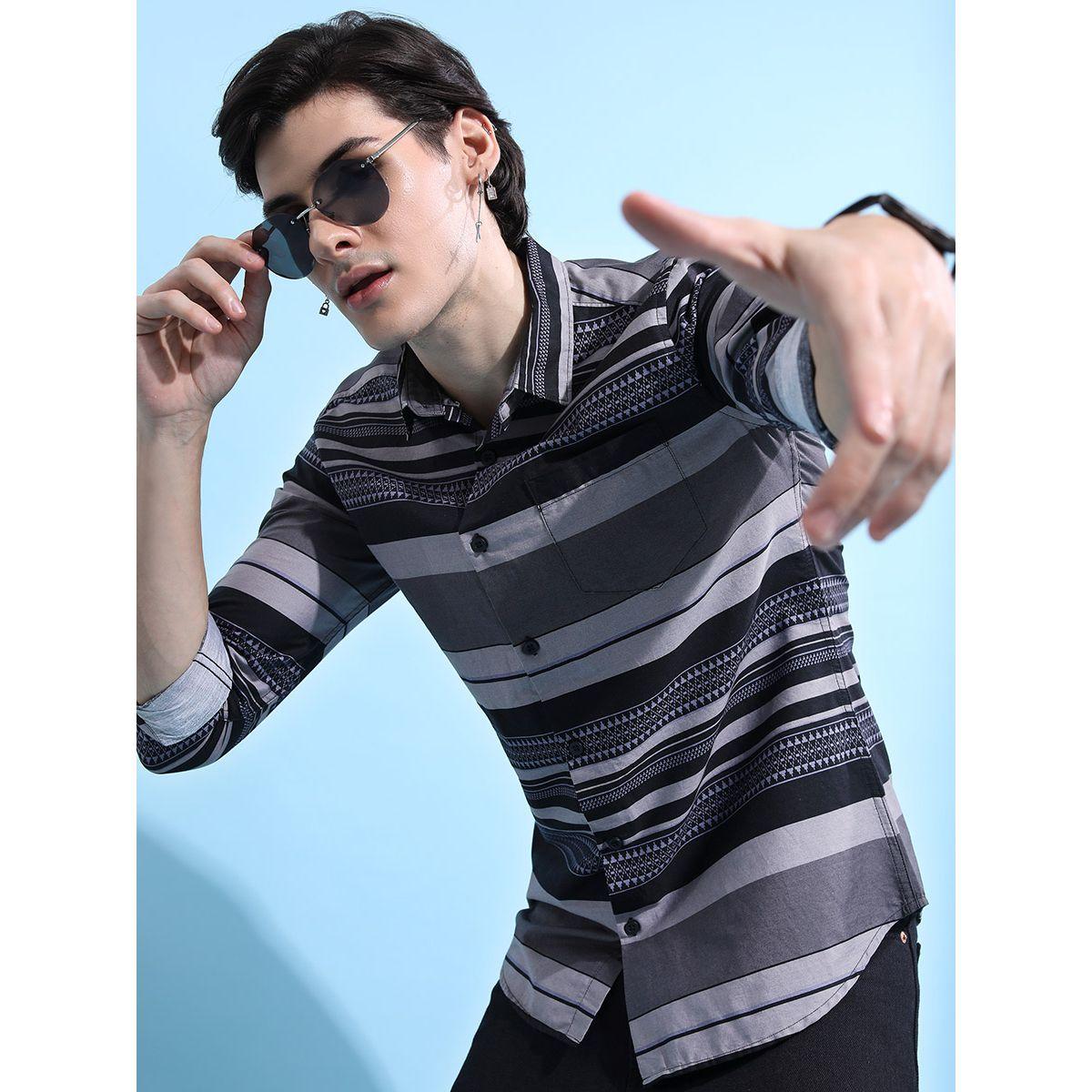 قميص مخطط بأزرار غلق هايلاندر × ستايلي-men-clothing-shirts-image-1