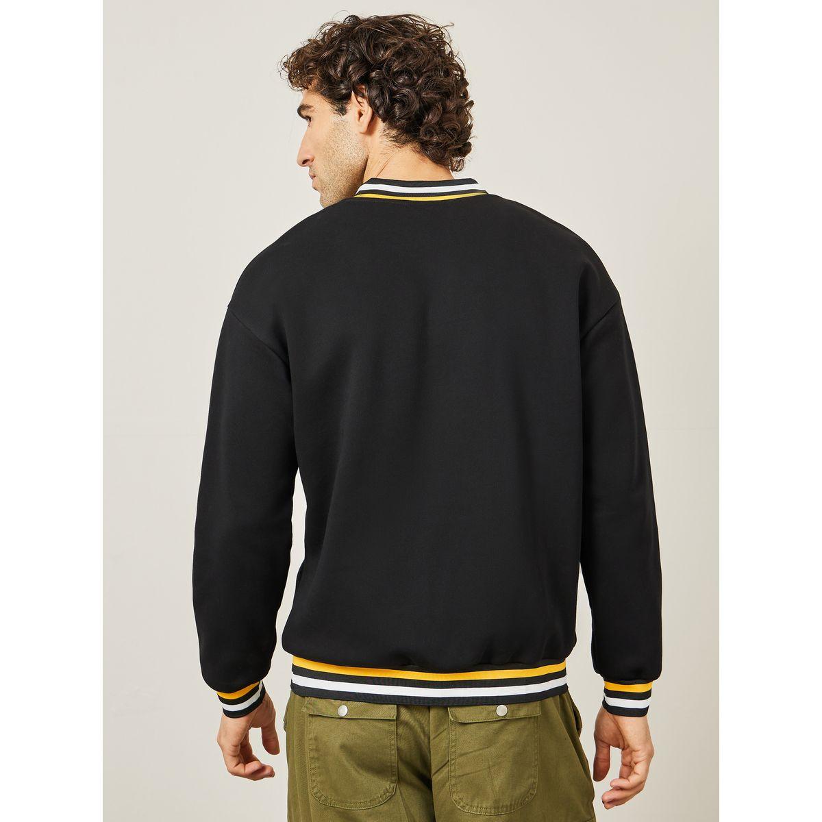 Styli Graphic Print V Neck Ribbed Varsity Sweatshirt-men-winterwear-hoodiesandsweatshirts-image-5
