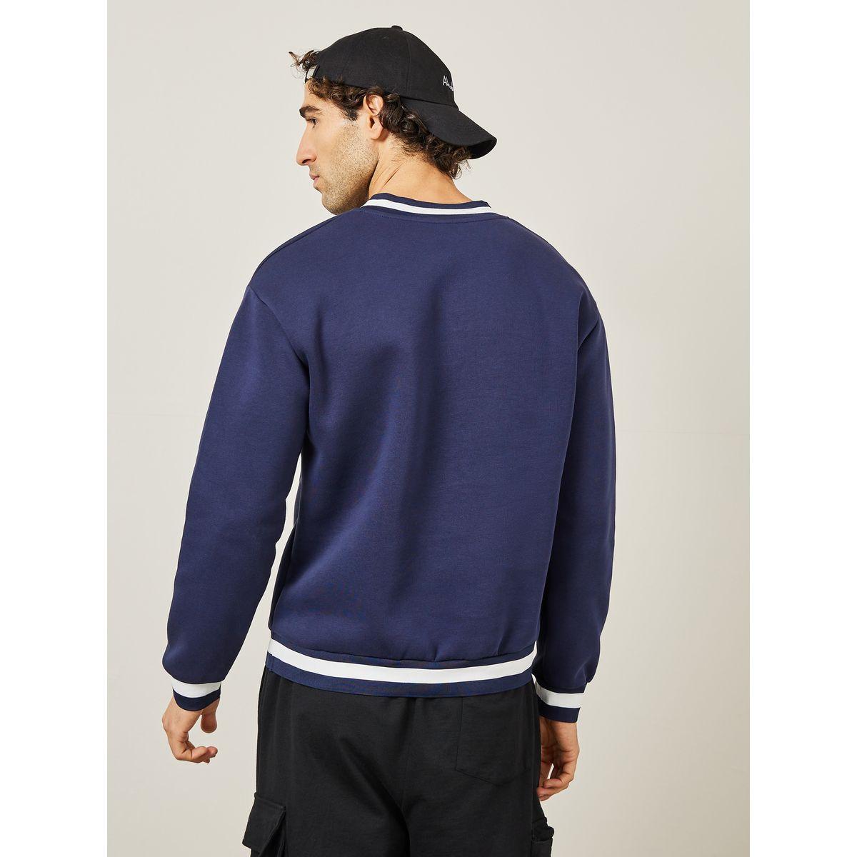 Styli Graphic Print V Neck Ribbed Varsity Sweatshirt-men-winterwear-hoodiesandsweatshirts-image-4