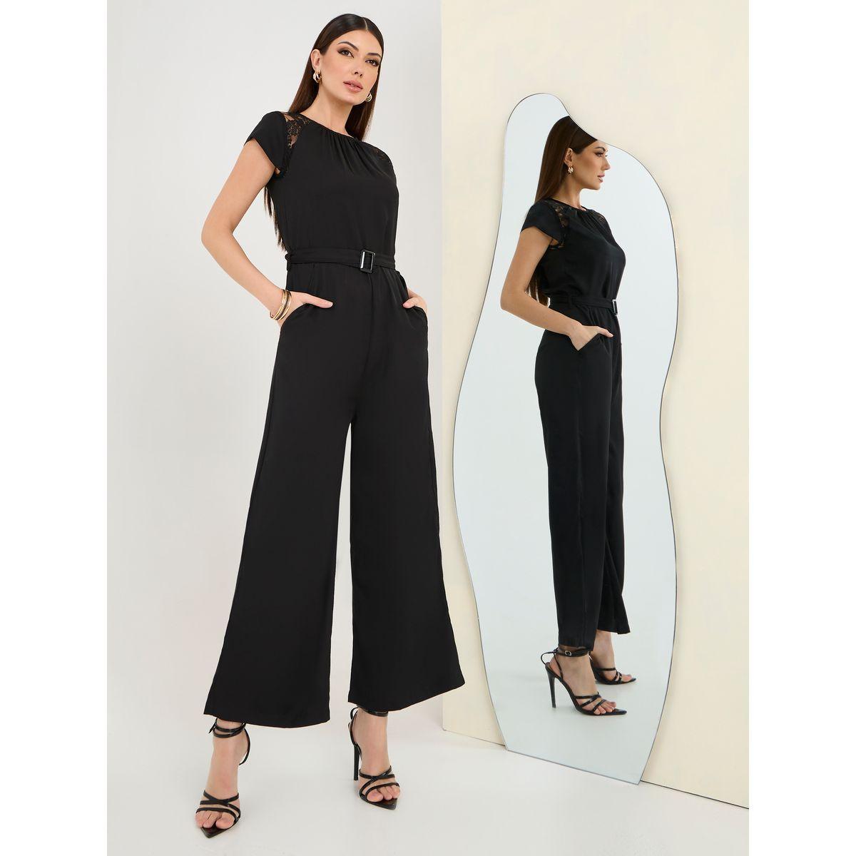 Styli Lace Insert Wide Leg Jumpsuit with Belt-women-clothing-jumpsuits-image-1
