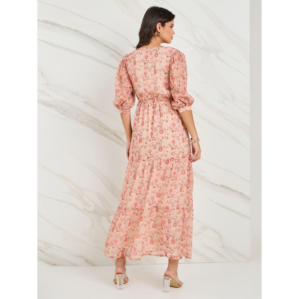 Styli Floral Print Cuffed Sleeve Tiered Maxi Dress-women-clothing-dresses-image-4