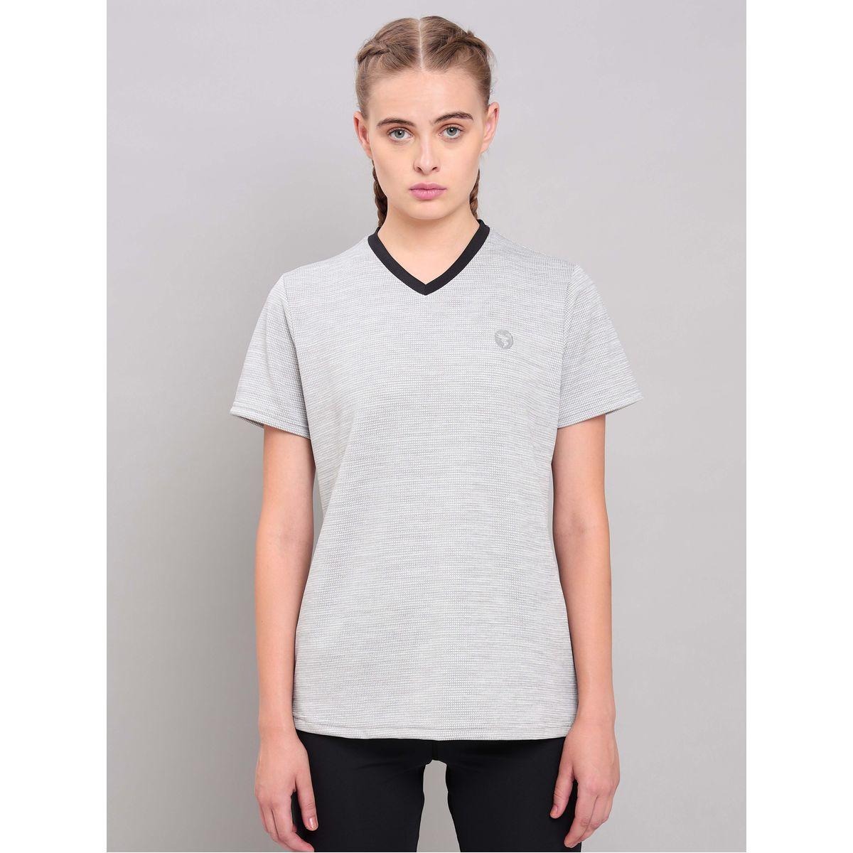 Technosport X Styli 2-Way Stretch Melange V Neck Active T-Shirt-women-clothing-sportswearandactivewear-tshirtsandvests-image-1