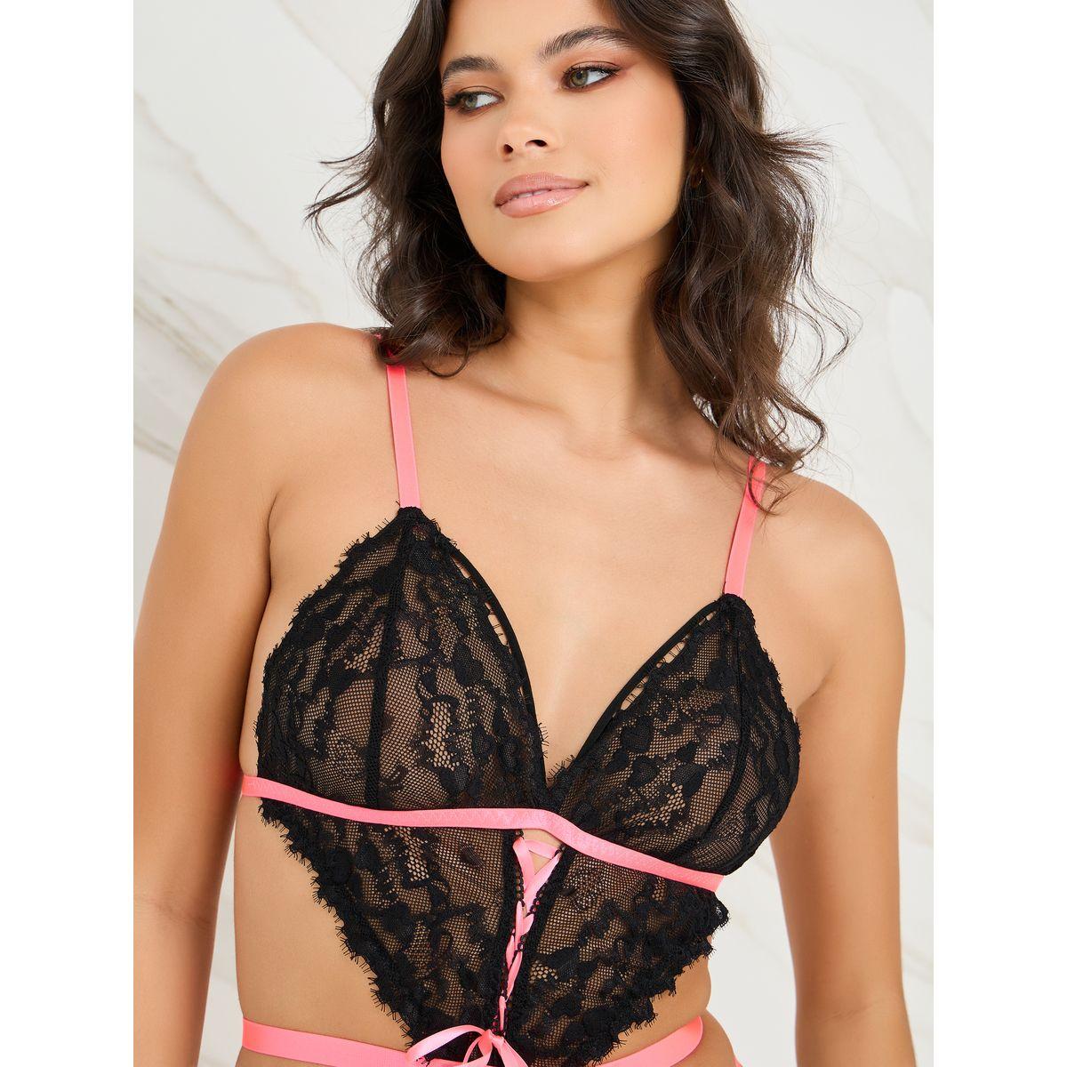 Styli Cut-Out Lace Bodysuit with Lace Up Front Detail-women-clothing-lingerie-corsets-image-3