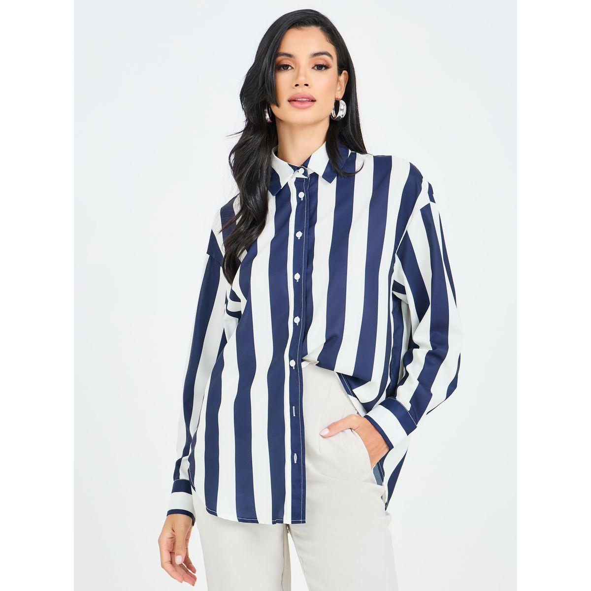 Styli Oversized Striped Collared Longline Shirt-women-clothing-shirtsandblouses-shirts-image-1