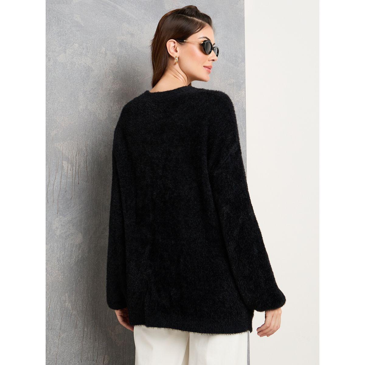 Styli Solid Oversized Furry Button Up Cardigan-women-winterwear-cardigansandjumpers-cardigans-image-5