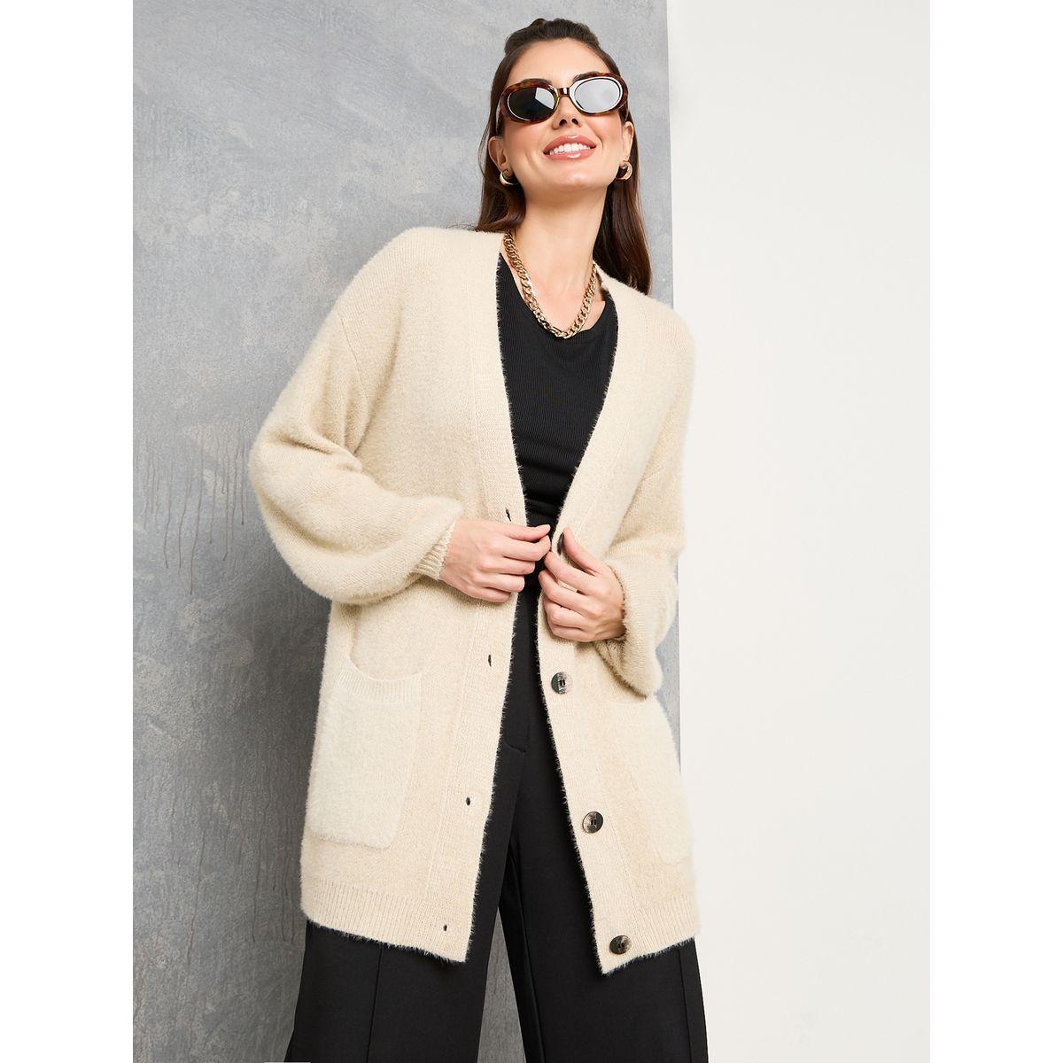كارديجان سادة واسع بأزرار غلق-women-winterwear-cardigansandjumpers-cardigans-image-1