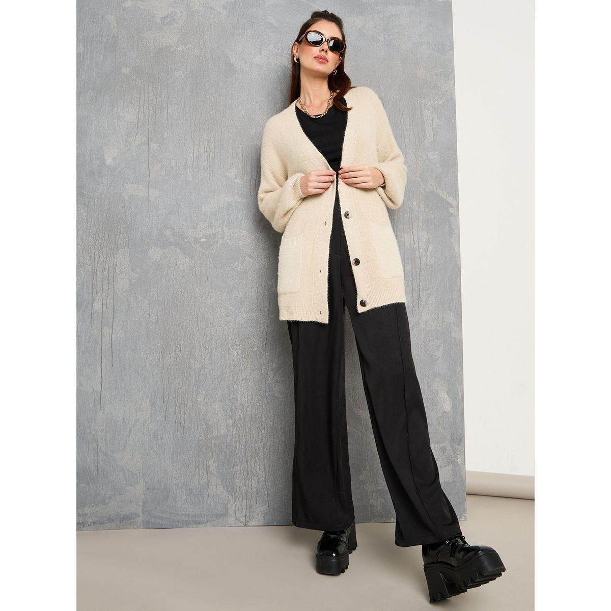 كارديجان سادة واسع بأزرار غلق-women-winterwear-cardigansandjumpers-cardigans-image-2