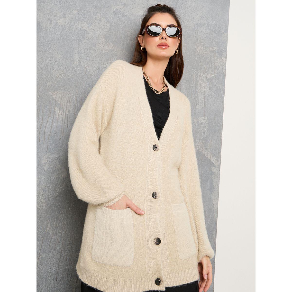 Styli Solid Oversized Furry Button Up Cardigan-women-winterwear-cardigansandjumpers-cardigans-image-3