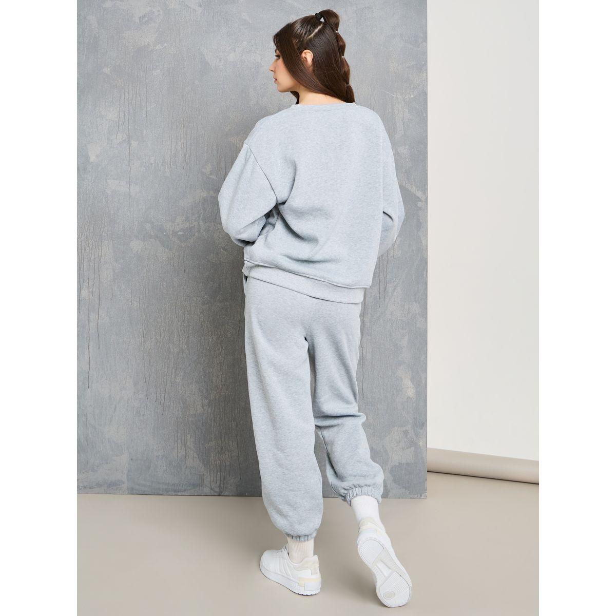 Styli Fleece Patch Detail Sweatshirt & Jogger Co-Ords-women-clothing-coordsets-image-4