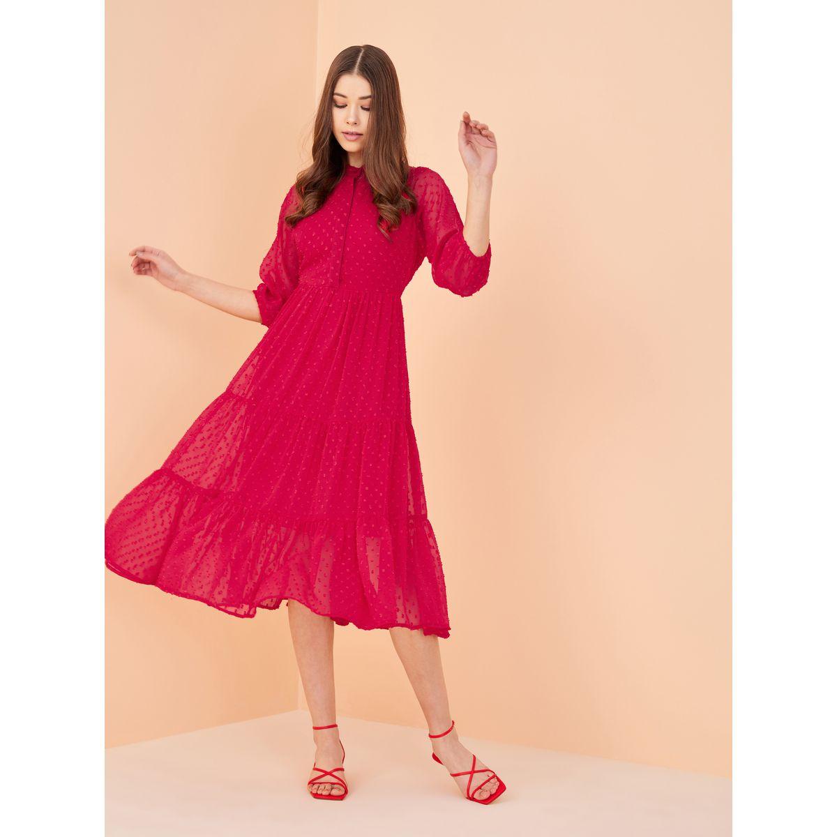 Femella X Styli 3/4 Sleeve Dobby Tiered Midi Dress-women-clothing-dresses-image-2