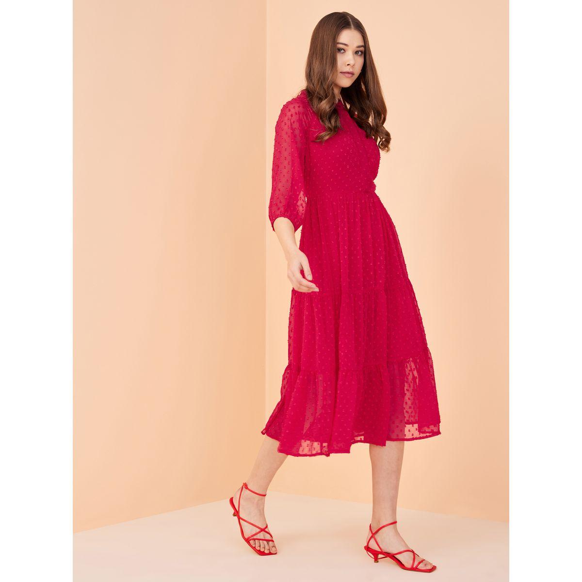 Femella X Styli 3/4 Sleeve Dobby Tiered Midi Dress-women-clothing-dresses-image-3