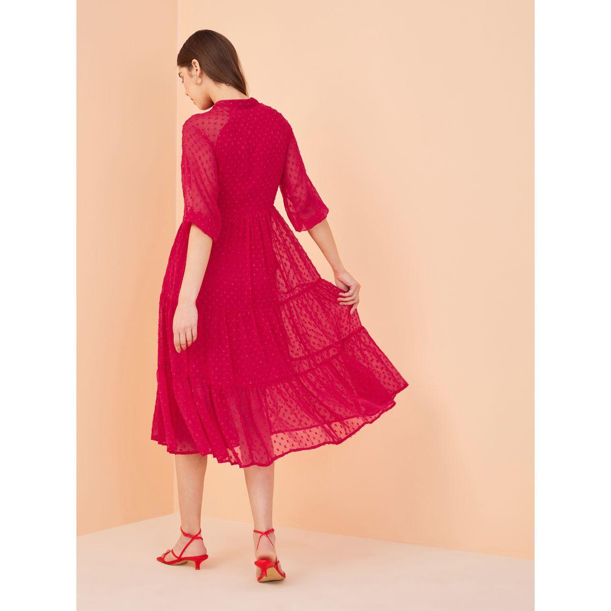 Femella X Styli 3/4 Sleeve Dobby Tiered Midi Dress-women-clothing-dresses-image-4