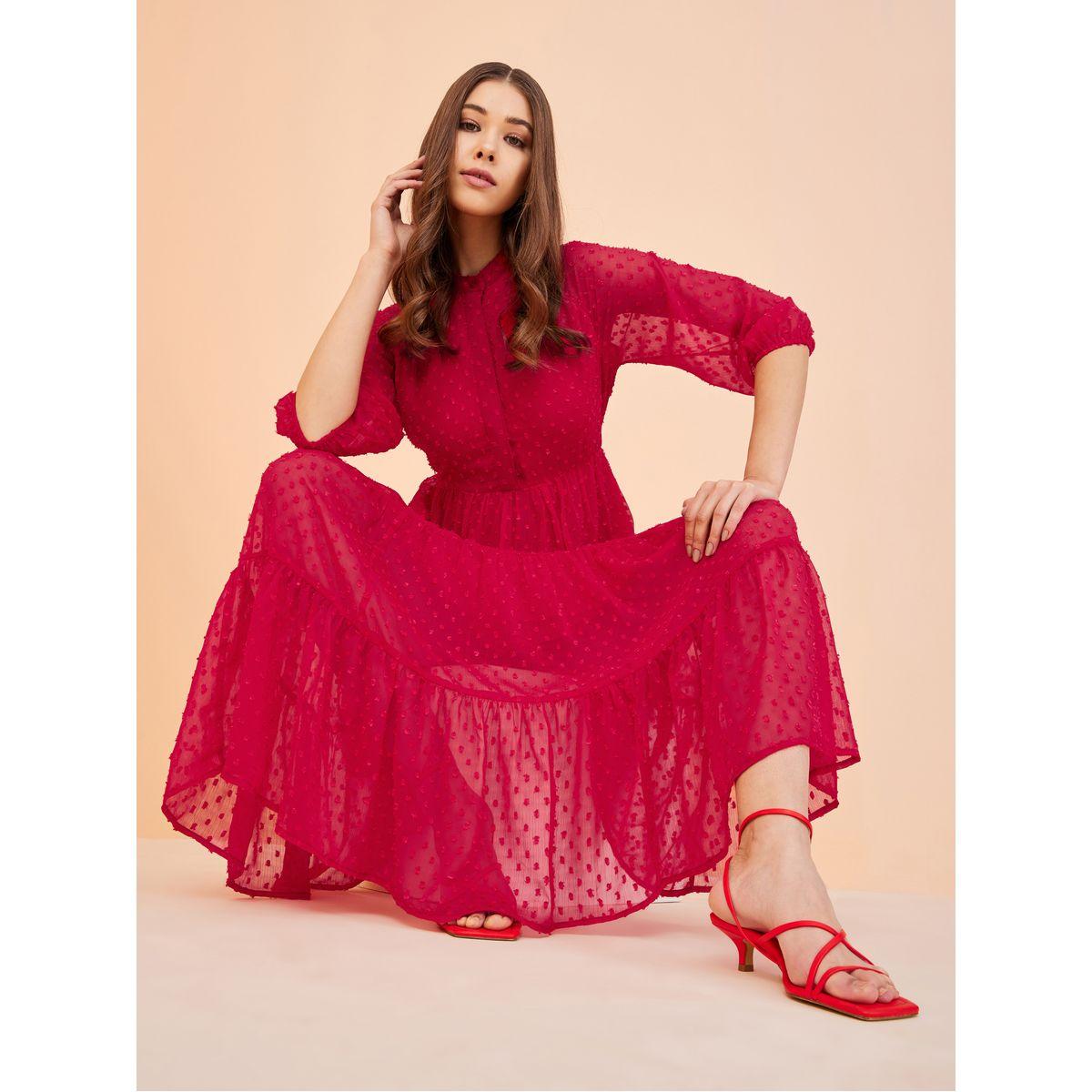 Femella X Styli 3/4 Sleeve Dobby Tiered Midi Dress-women-clothing-dresses-image-5