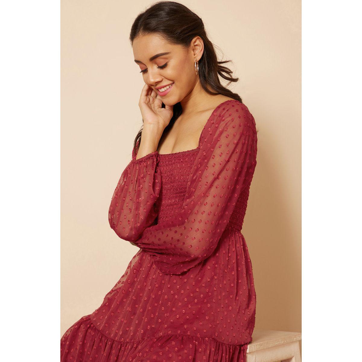 Femella X Styli Square Neck Dobby Tiered Maxi Dress-women-clothing-dresses-image-1