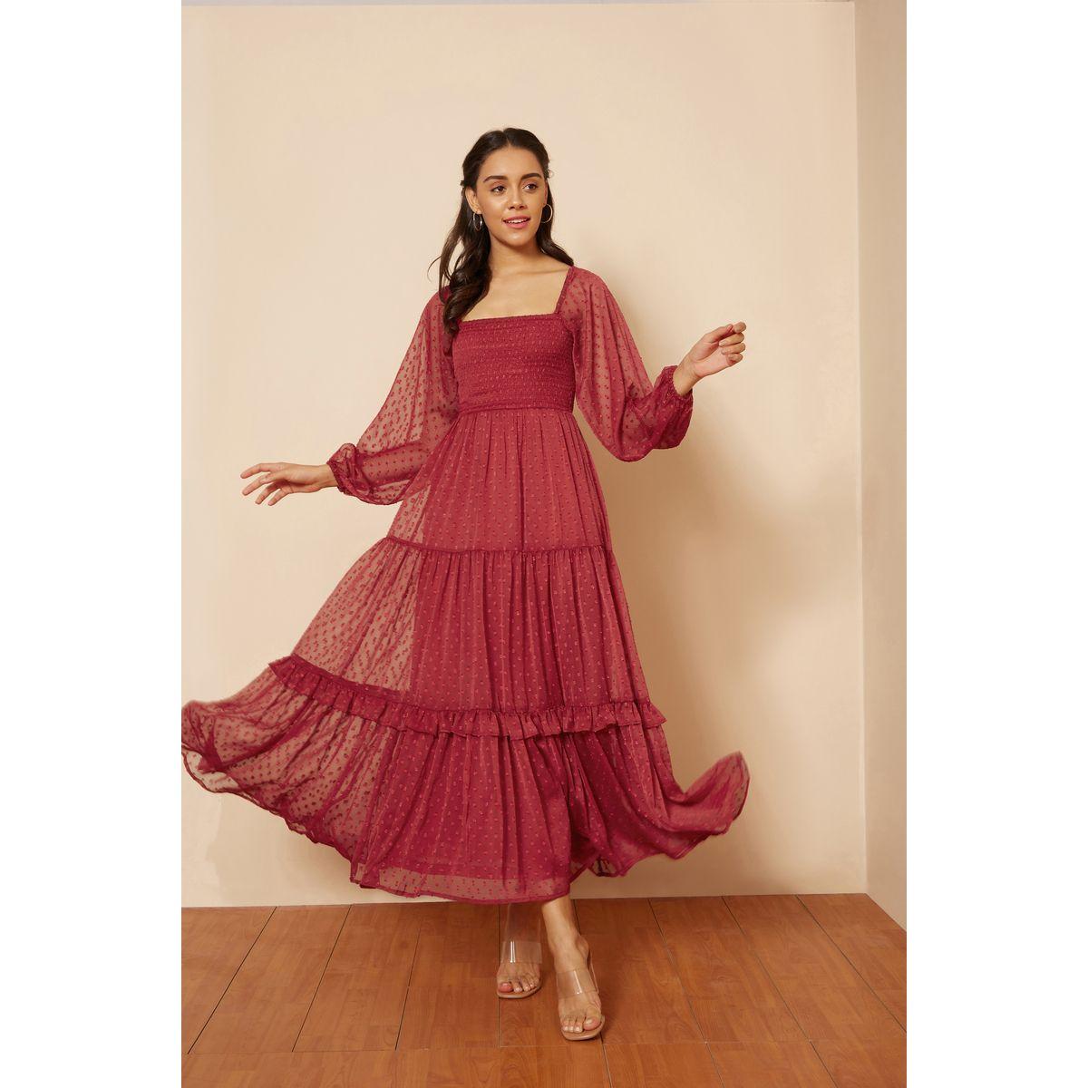 فستان طويل بكسرات ورقبة واسعة فِميلا × ستايلي-women-clothing-dresses-image-3