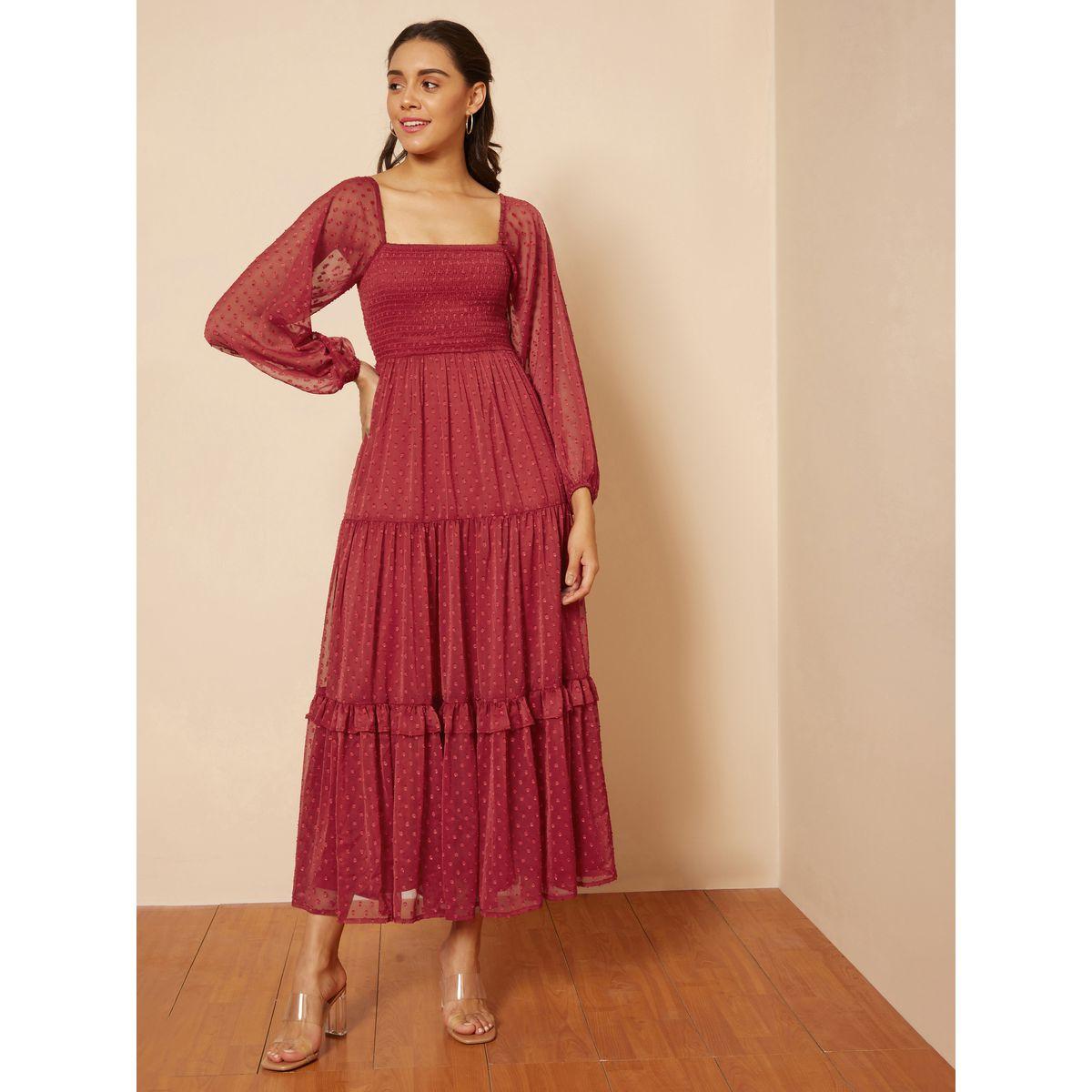 فستان طويل بكسرات ورقبة واسعة فِميلا × ستايلي-women-clothing-dresses-image-4
