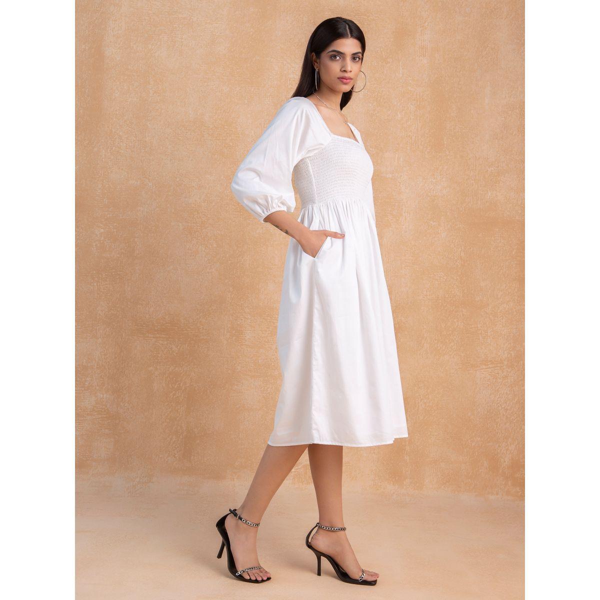 Femella X Styli Balloon Sleeve Cotton A-Line Midi Dress-women-clothing-dresses-image-1