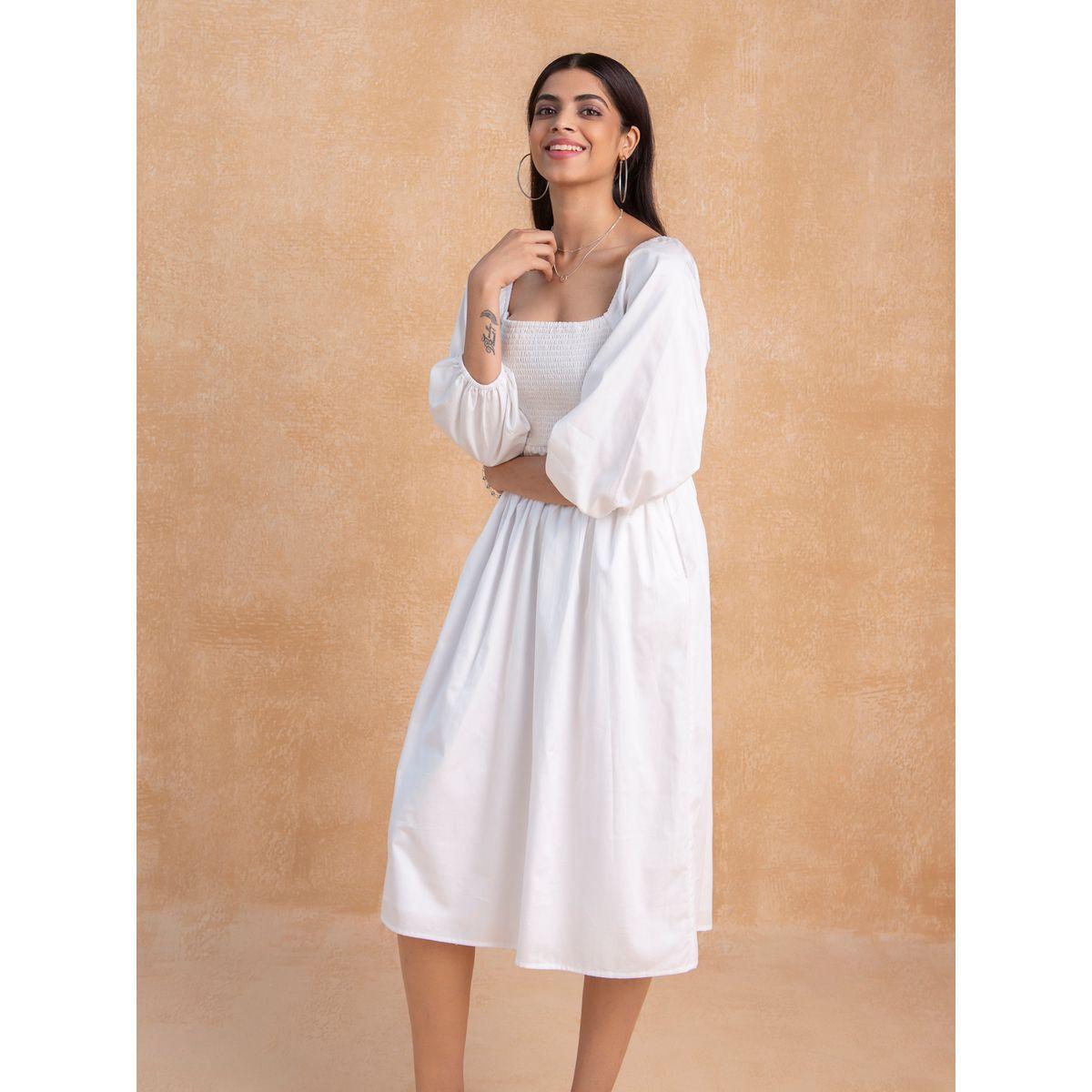 Femella X Styli Balloon Sleeve Cotton A-Line Midi Dress-women-clothing-dresses-image-2