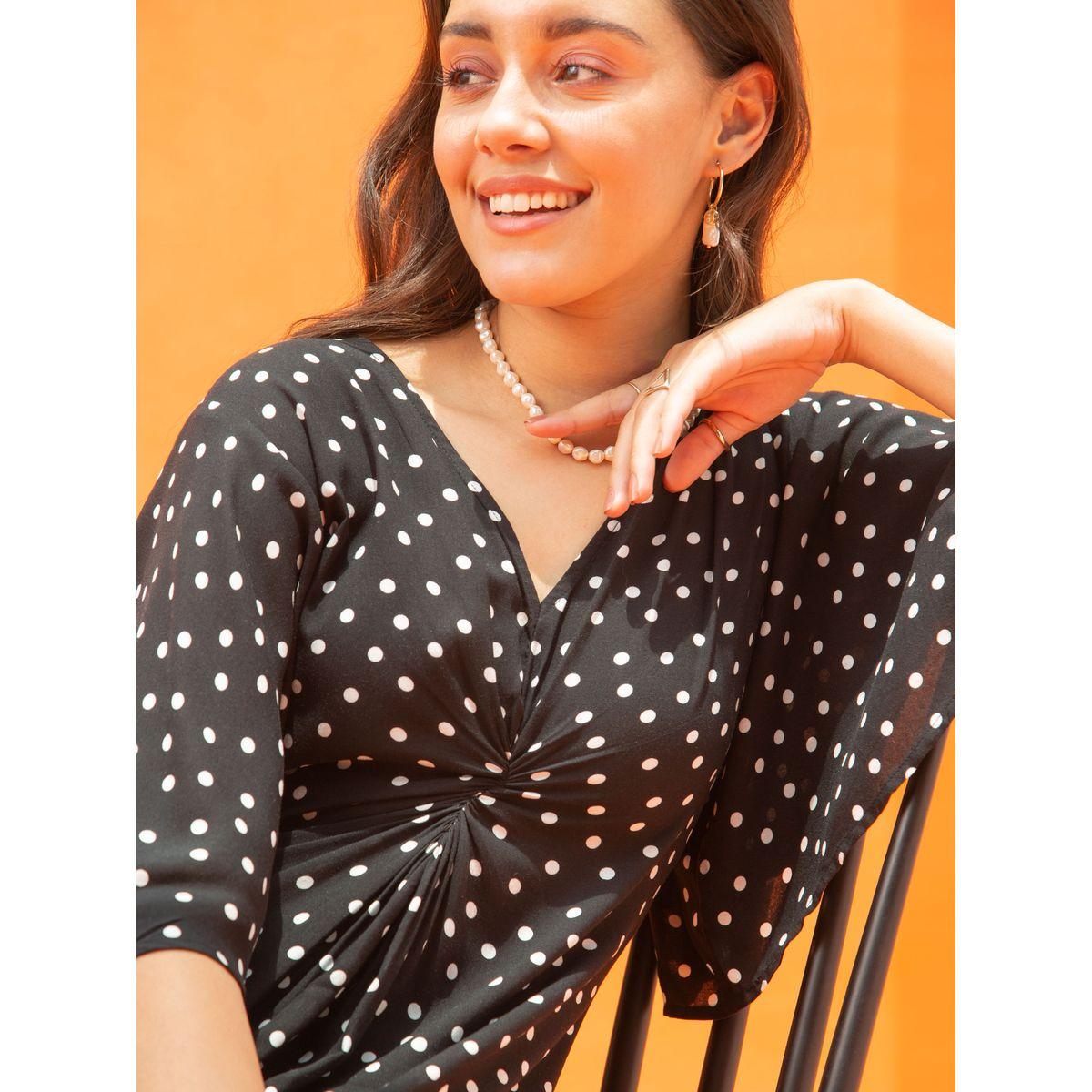 Femella X Styli Polka Print Front Knotted A-Line Midi Dress-women-clothing-dresses-image-2