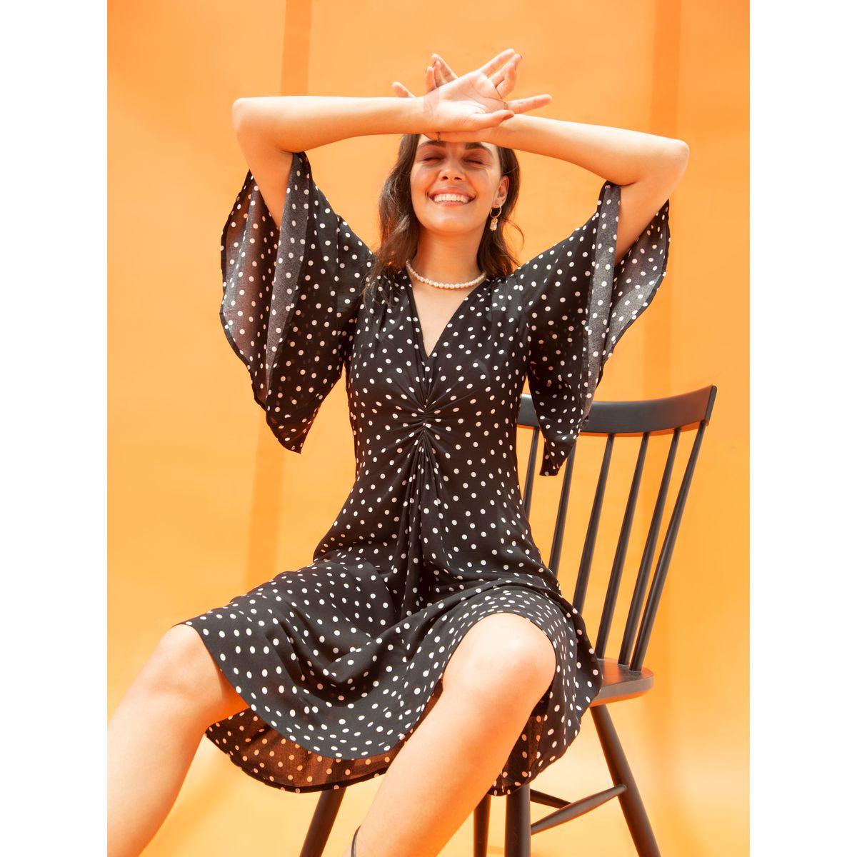 Femella X Styli Polka Print Front Knotted A-Line Midi Dress-women-clothing-dresses-image-4