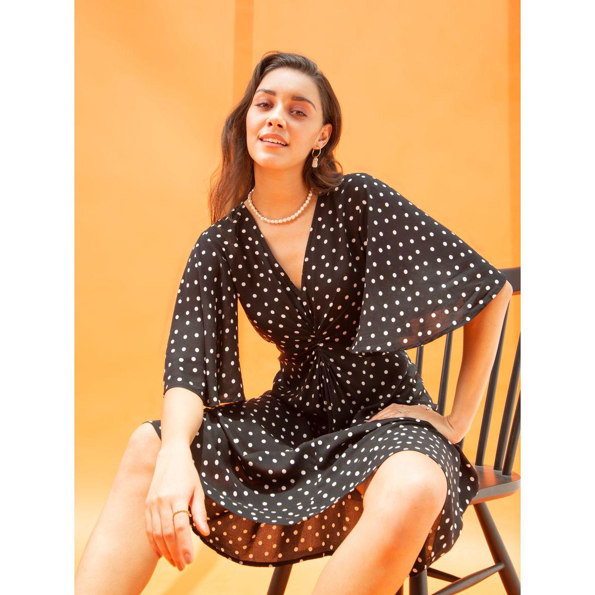 Femella X Styli Polka Print Front Knotted A-Line Midi Dress-women-clothing-dresses-image-5