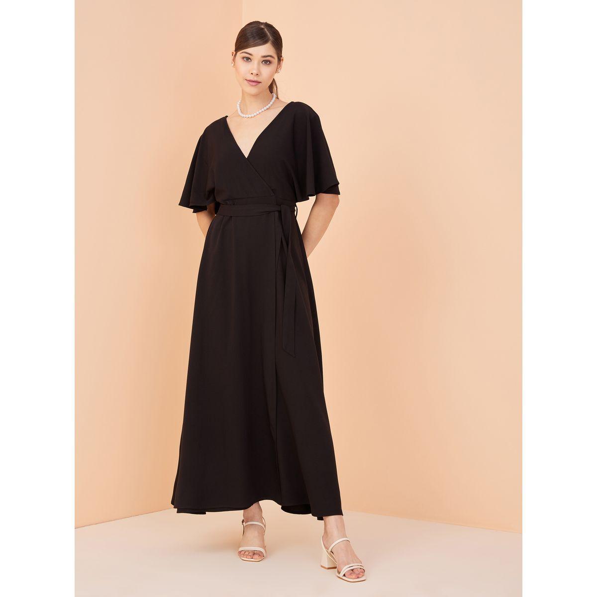 Femmella X Styli  V Neck Wrap Front Maxi Dress-women-clothing-dresses-image-1