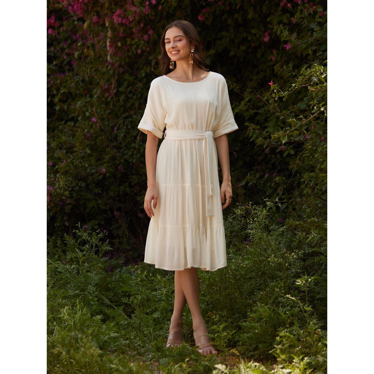 فستان ميدي بكسرات وحزام خصر فِميلا × ستايلي-women-clothing-dresses-image-1