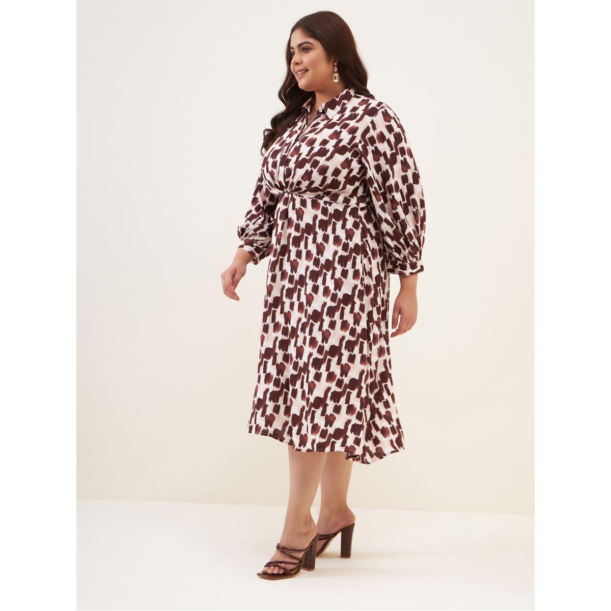 Femella X Styli Plus Abstarct Stroke Print Shirt Midi Dress-women-clothing-dresses-image-3