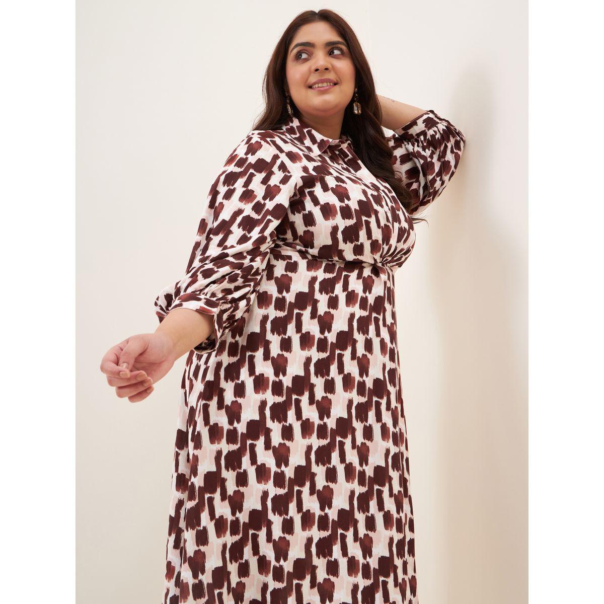 Femella X Styli Plus Abstarct Stroke Print Shirt Midi Dress-women-clothing-dresses-image-7