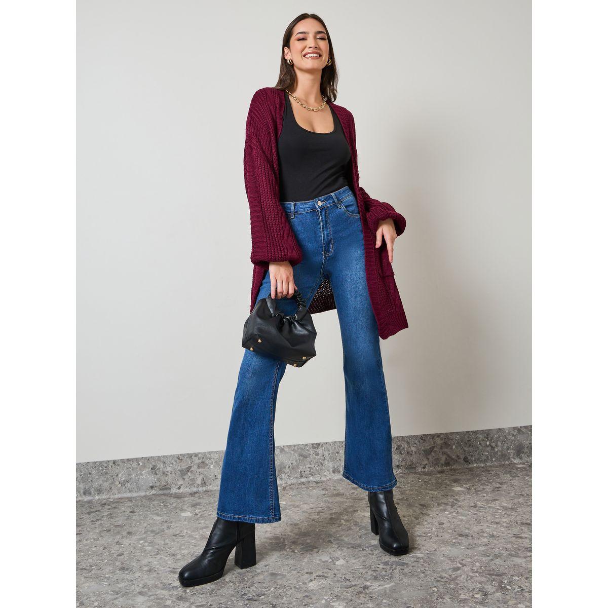 Styli Regular Fit Long Line Open Front Cable Knit Cardigan-women-winterwear-cardigansandjumpers-cardigans-image-2