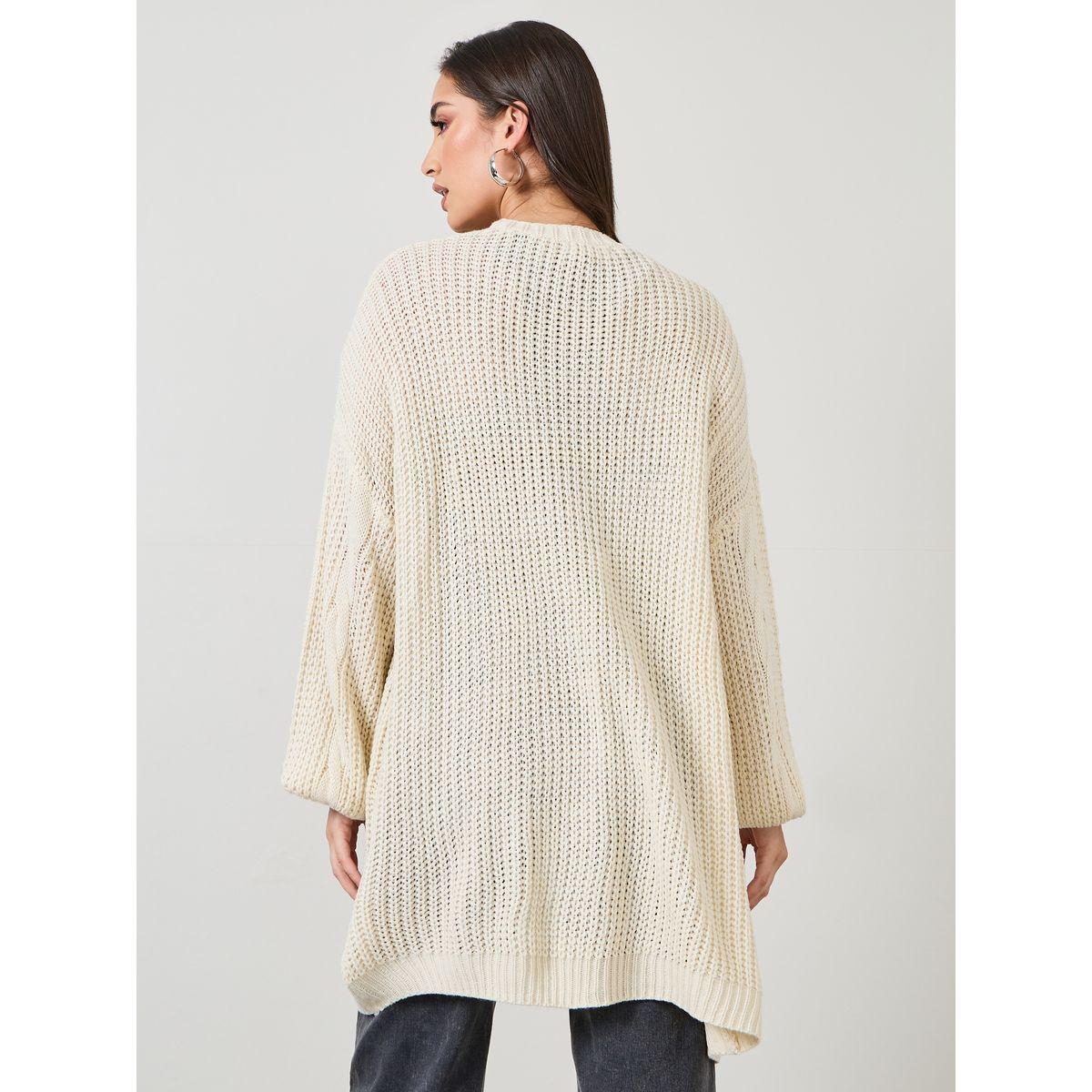 Styli Regular Fit Long Line Open Front Cable Knit Cardigan-women-winterwear-cardigansandjumpers-cardigans-image-4