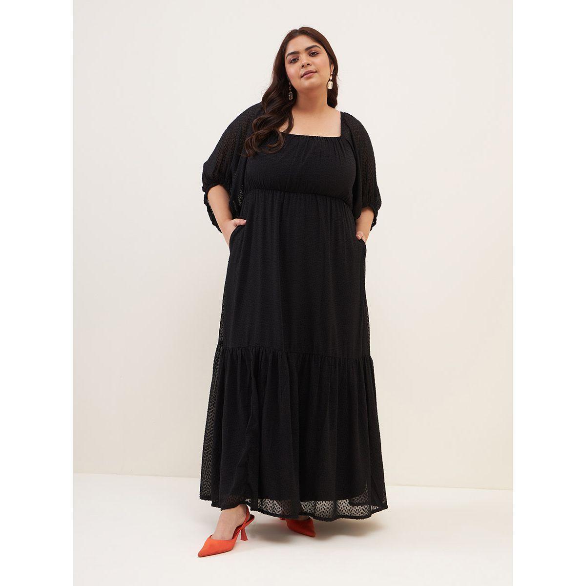 Femmella X Styli  Dobby Square Neck Tiered Maxi Dress-women-clothing-dresses-image-1