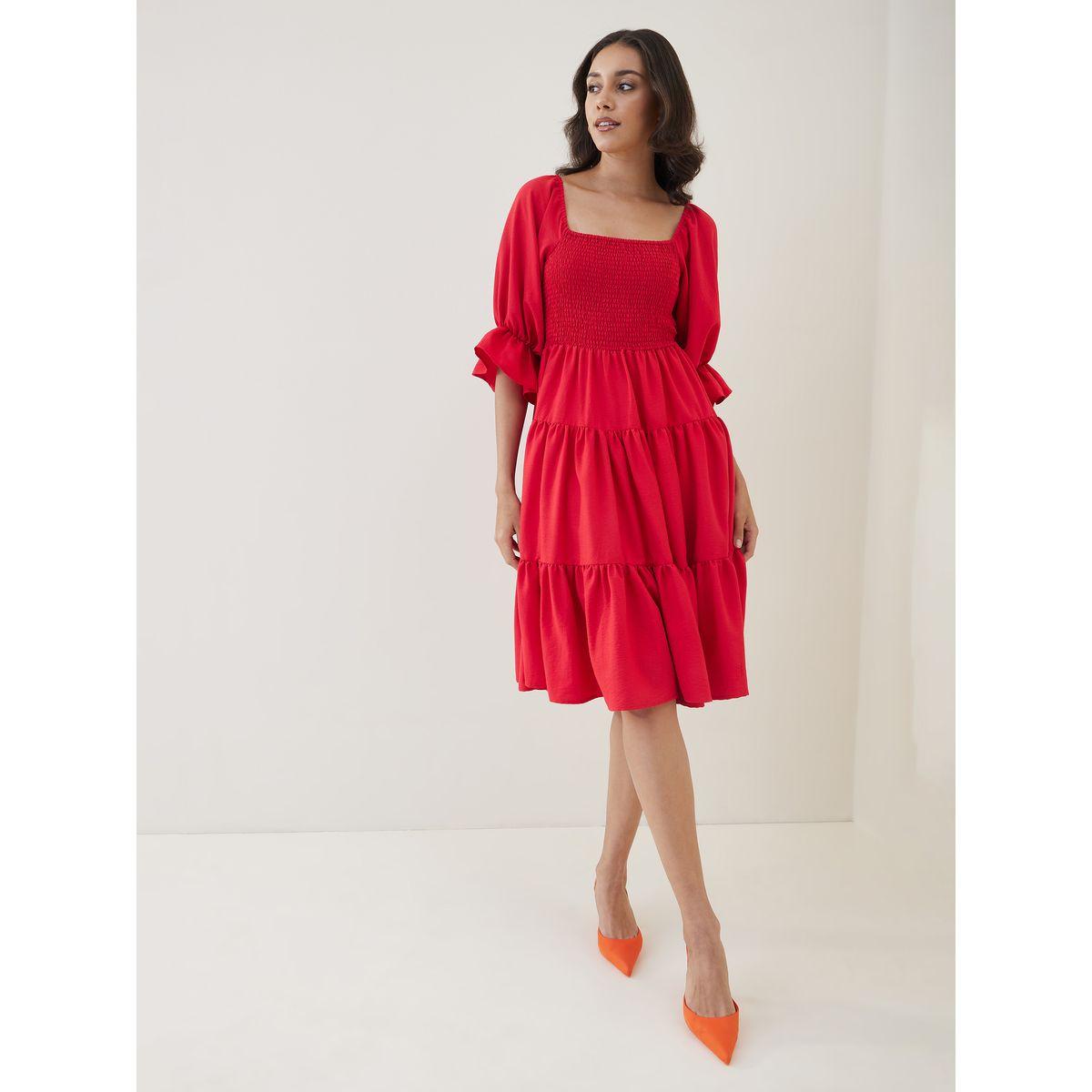 Femella X Styli Square Neck Smocked Tiered Midi Dress-women-clothing-dresses-image-1