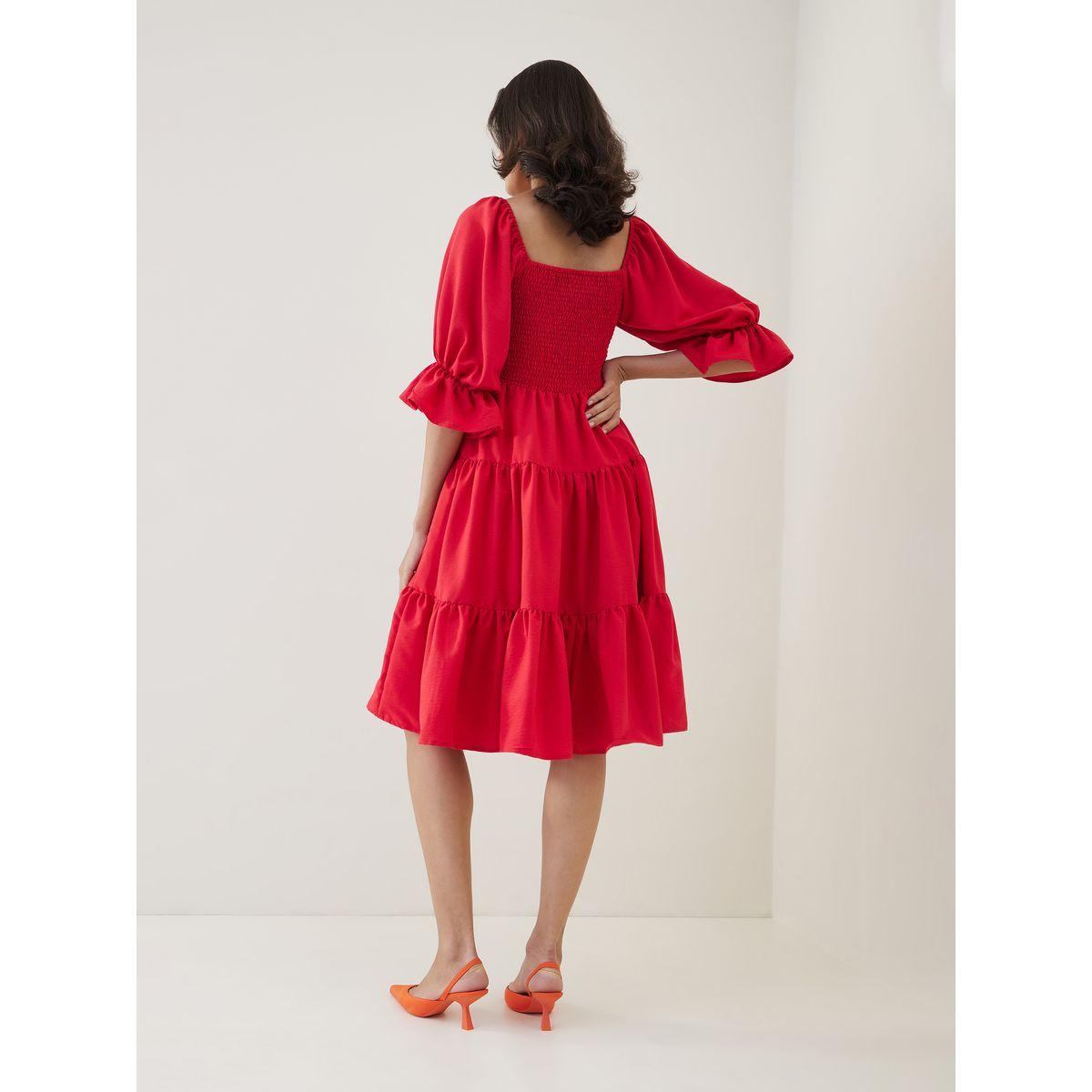 Femella X Styli Square Neck Smocked Tiered Midi Dress-women-clothing-dresses-image-2