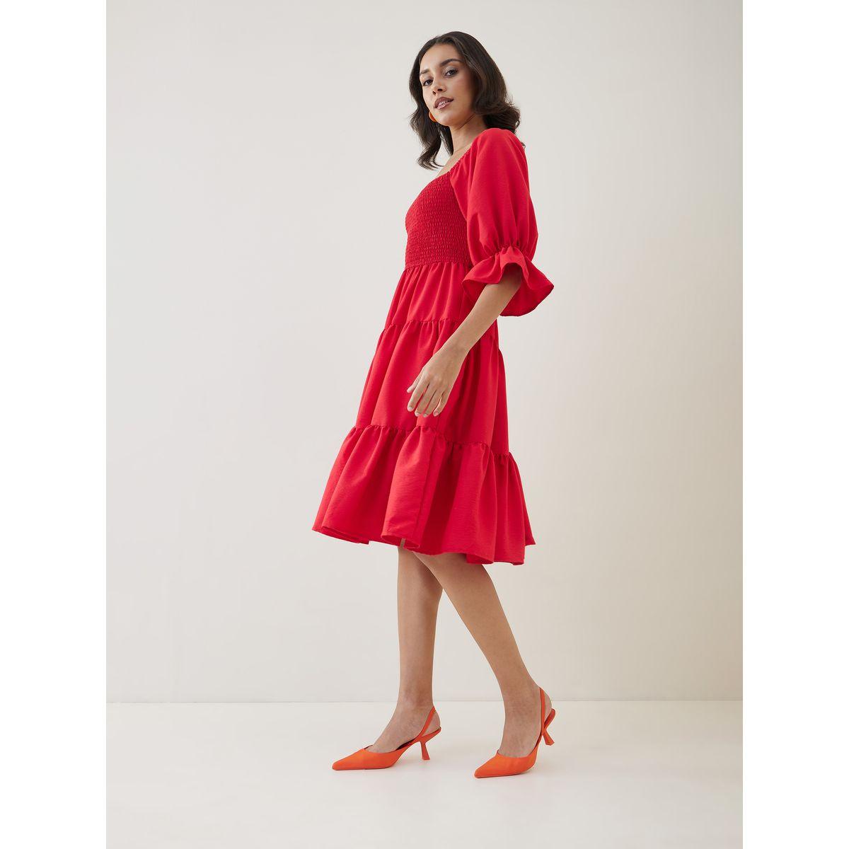 Femella X Styli Square Neck Smocked Tiered Midi Dress-women-clothing-dresses-image-3