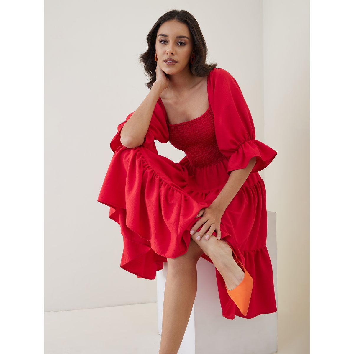 Femella X Styli Square Neck Smocked Tiered Midi Dress-women-clothing-dresses-image-4