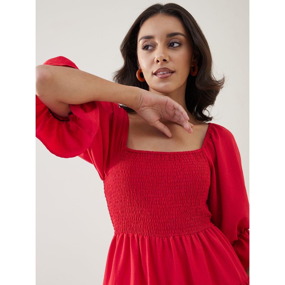 Femella X Styli Square Neck Smocked Tiered Midi Dress-women-clothing-dresses-image-5