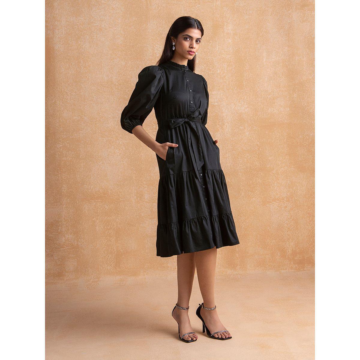 فستان ميدي بكسرات وياقة قائمة فِميلا × ستايلي-women-clothing-dresses-image-2
