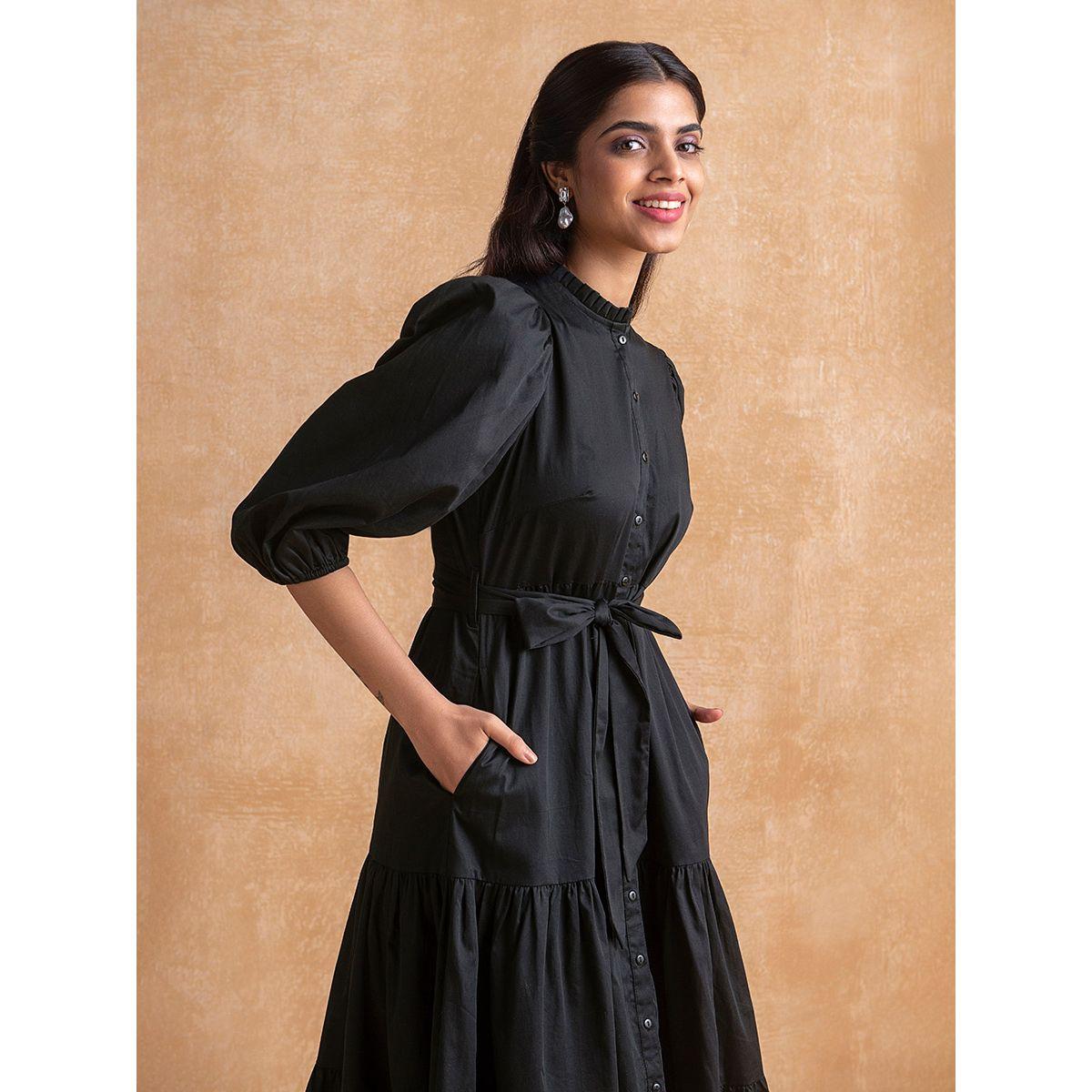 فستان ميدي بكسرات وياقة قائمة فِميلا × ستايلي-women-clothing-dresses-image-3