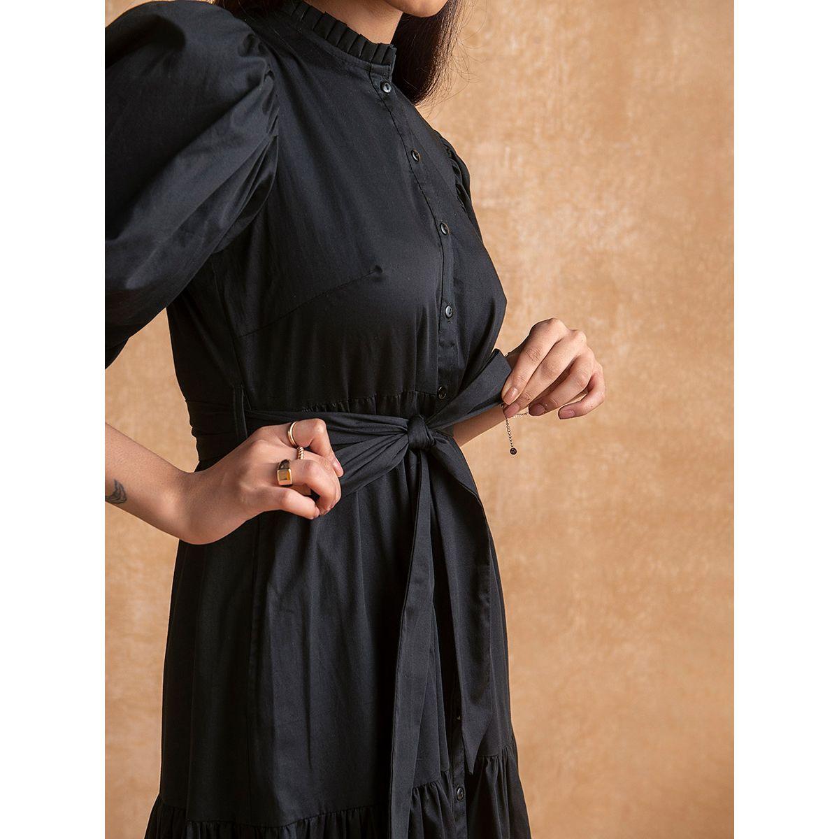 Femella X Styli Stand Collar Tiered Midi Dress-women-clothing-dresses-image-4